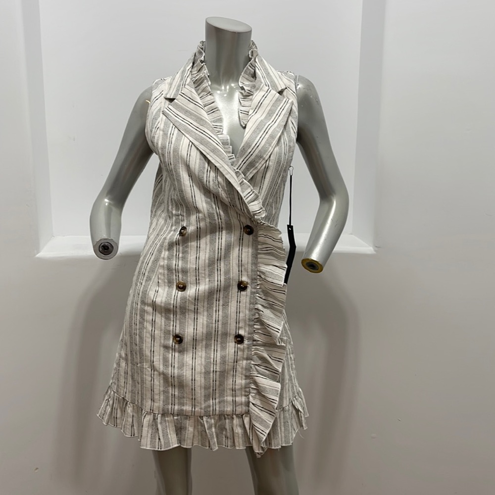 Mad For Love Double Breasted Mini Vest Dress White Black Size M NWT